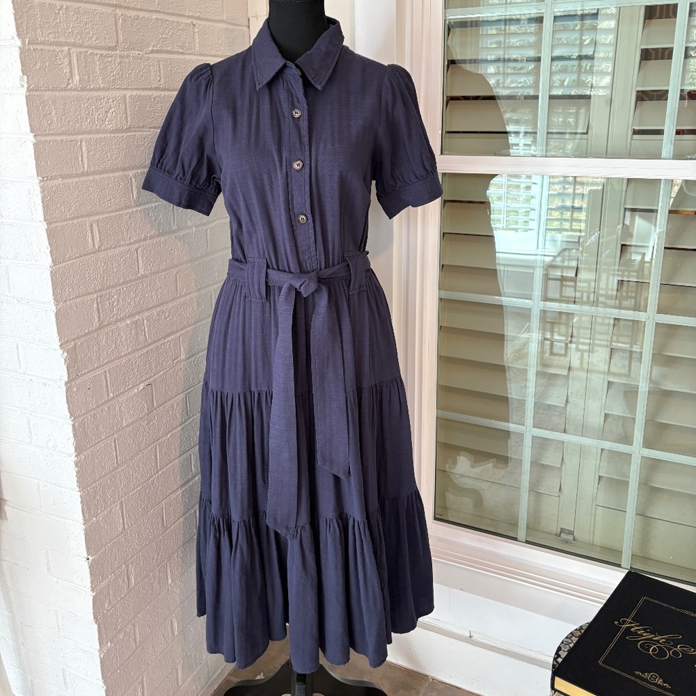 Kaileigh Navy Blue Tiered Skirt Dress Size Small